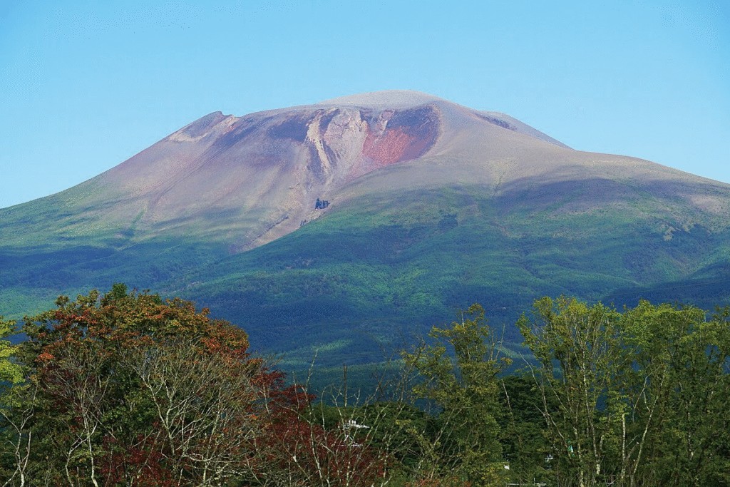 View of Mount Asama, an active volcano in Japan.