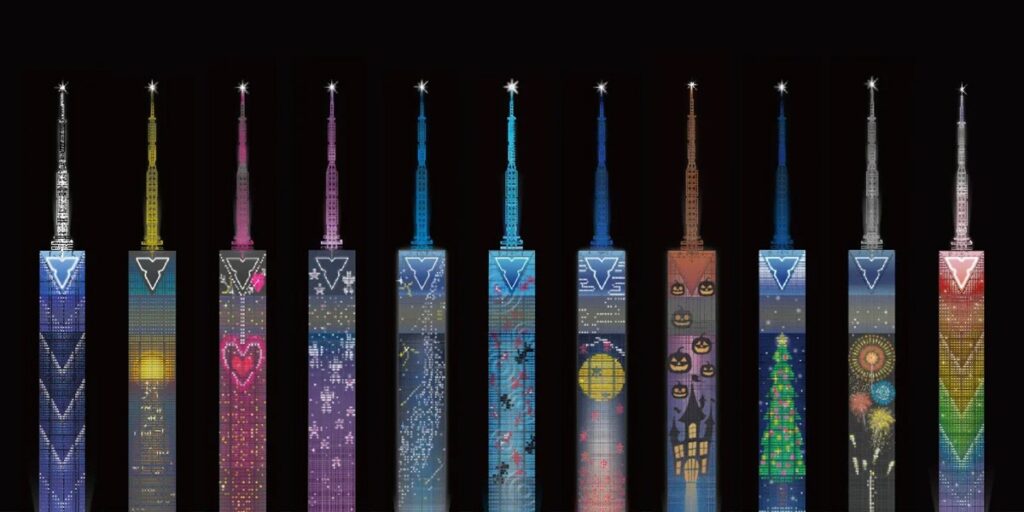 Fukuoka Tower’s variant illuminations in Kyushu.
