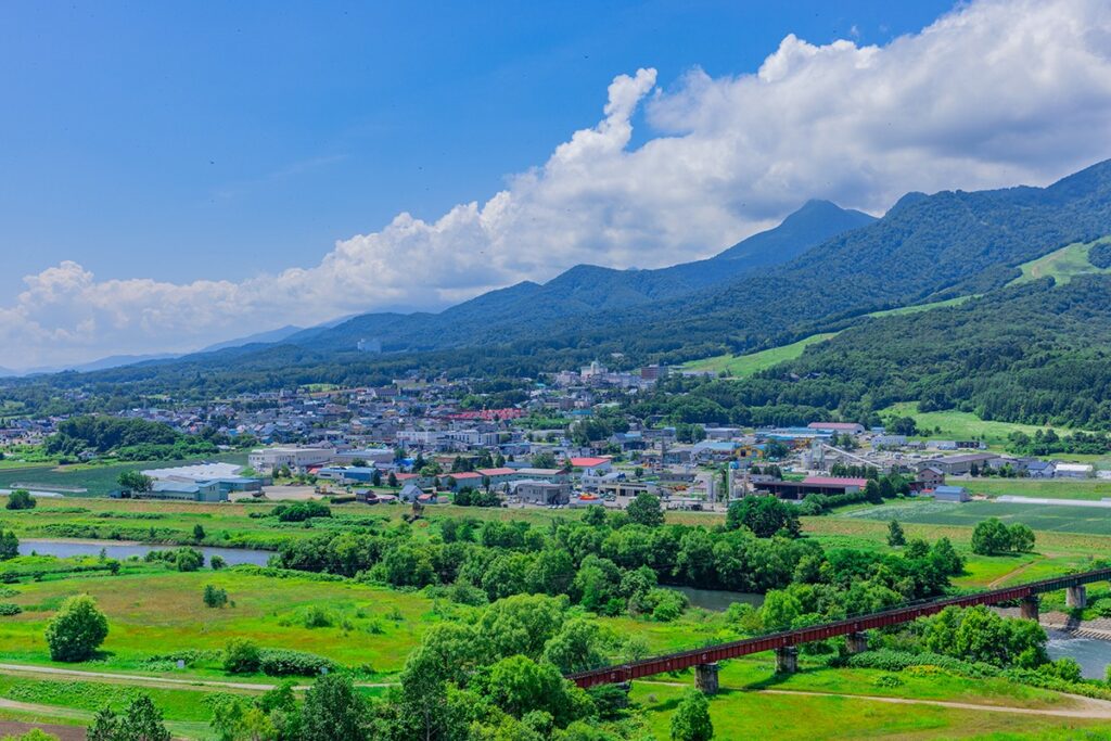 Town of Furano in Hokkaido during green season